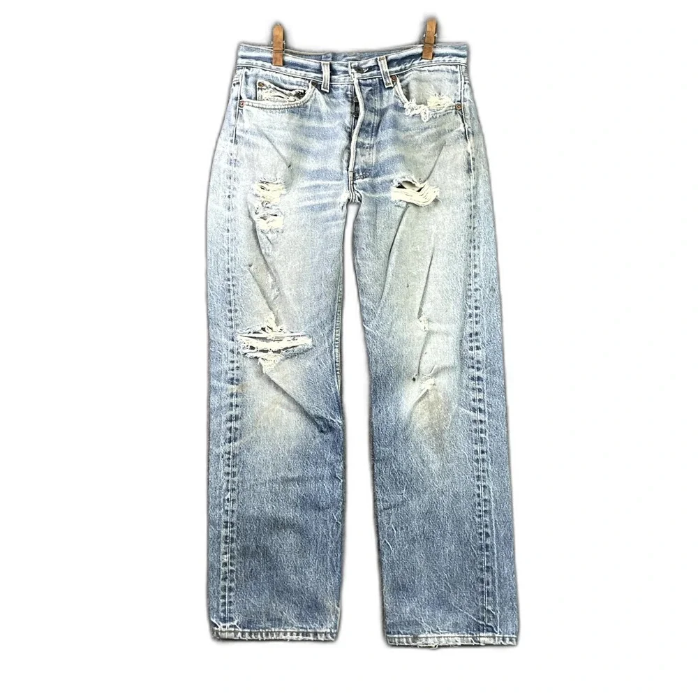 Levi's Jeans Mens 31x29* Blue Denim Distressed Straight Leg Streetwear Outdoor